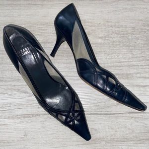Stuart Weitzman Leather Navy Pointed Mesh Heel